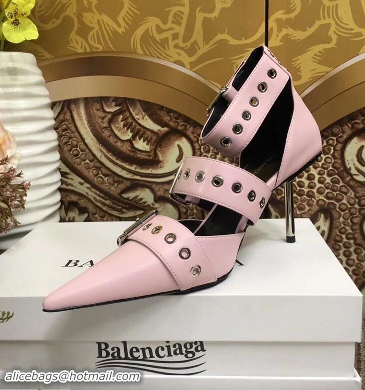 AAAAA Imitation Balenciaga Heel 8cm Belt Ankle Strap Pumps B95712 Pink 2019