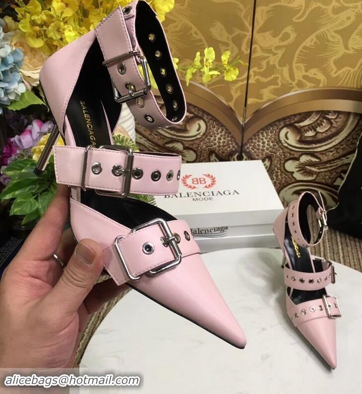 AAAAA Imitation Balenciaga Heel 8cm Belt Ankle Strap Pumps B95712 Pink 2019