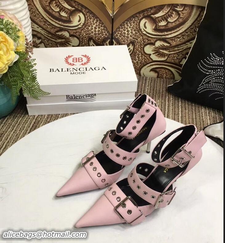 AAAAA Imitation Balenciaga Heel 8cm Belt Ankle Strap Pumps B95712 Pink 2019