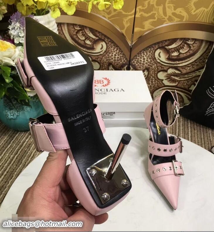 AAAAA Imitation Balenciaga Heel 8cm Belt Ankle Strap Pumps B95712 Pink 2019