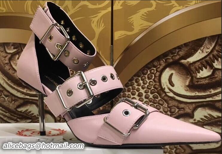 AAAAA Imitation Balenciaga Heel 8cm Belt Ankle Strap Pumps B95712 Pink 2019