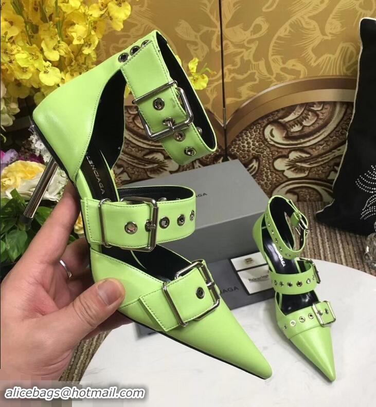 Duplicate Balenciaga Heel 8cm Belt Ankle Strap Pumps B95712 Green 2019