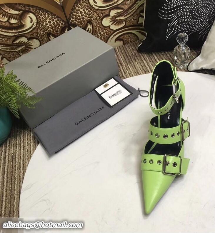 Duplicate Balenciaga Heel 8cm Belt Ankle Strap Pumps B95712 Green 2019