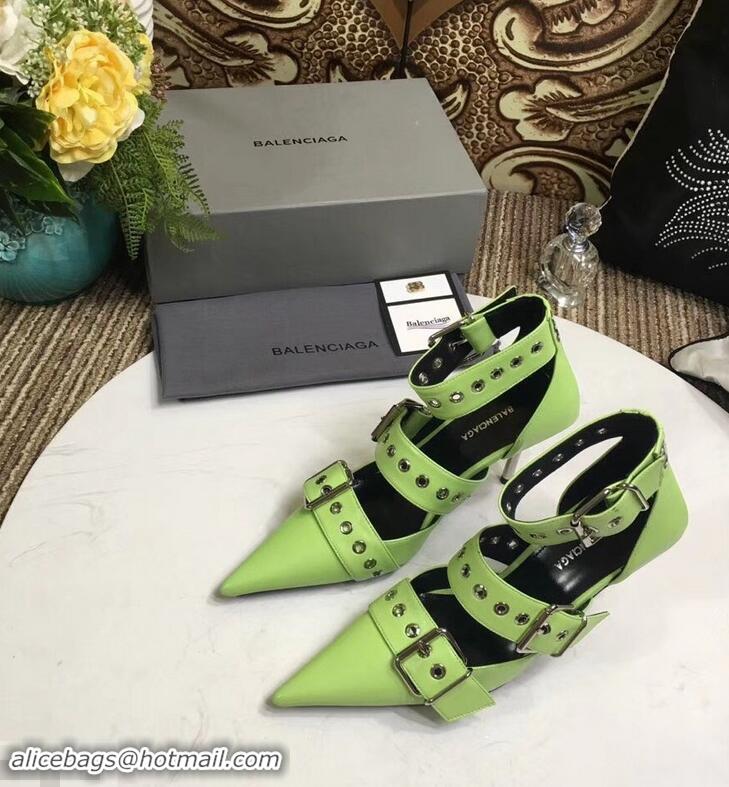 Duplicate Balenciaga Heel 8cm Belt Ankle Strap Pumps B95712 Green 2019