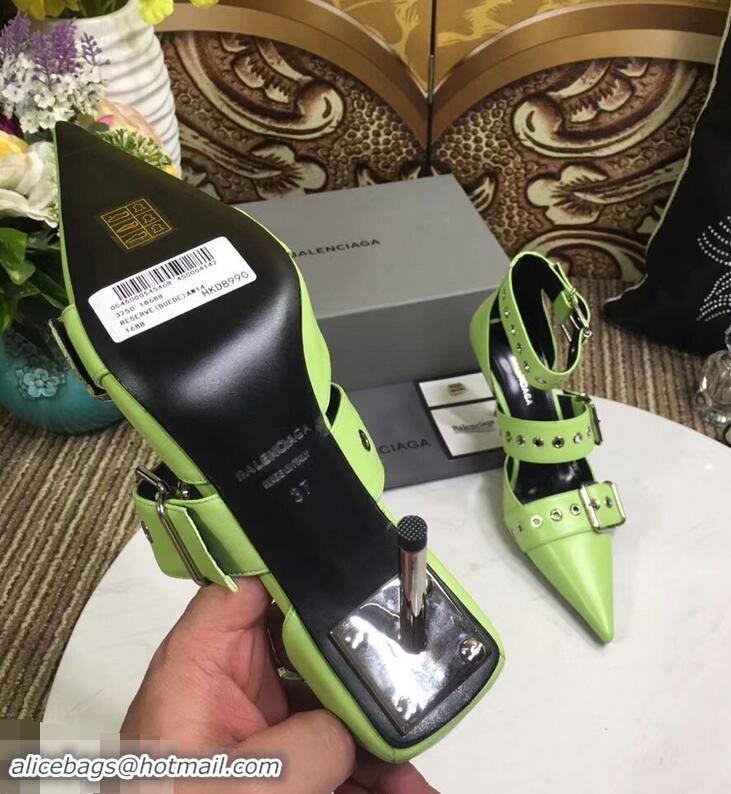 Duplicate Balenciaga Heel 8cm Belt Ankle Strap Pumps B95712 Green 2019