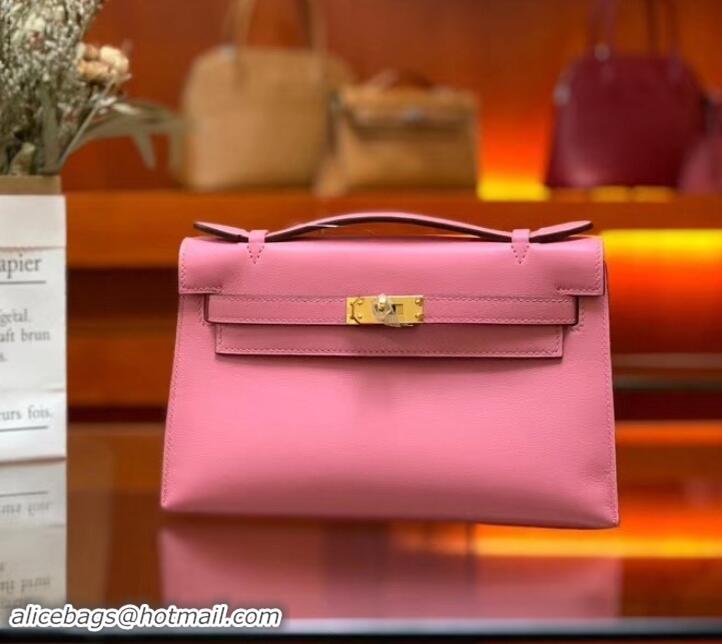 Charming Hermes Kelly 22 Clutch Bag In Original Swift Leather 601011 Pink