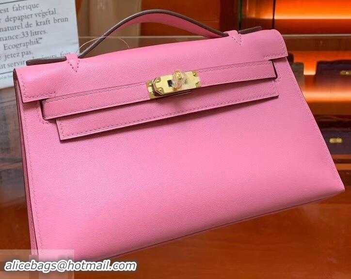 Charming Hermes Kelly 22 Clutch Bag In Original Swift Leather 601011 Pink