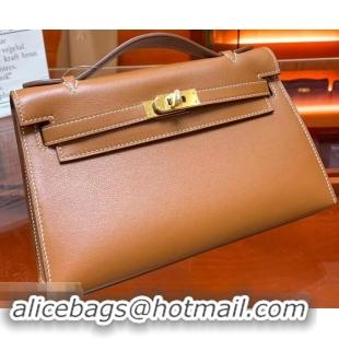 Good Product Hermes Kelly 22 Clutch Bag In Original Swift Leather 601011 Brown