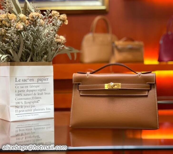 Good Product Hermes Kelly 22 Clutch Bag In Original Swift Leather 601011 Brown