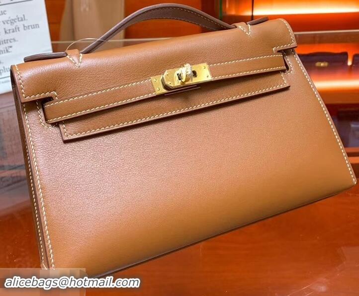 Good Product Hermes Kelly 22 Clutch Bag In Original Swift Leather 601011 Brown