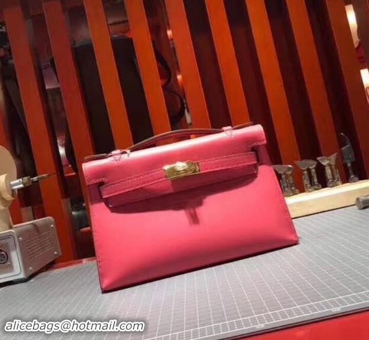 Low Cost Hermes Kelly 22 Clutch Bag In Original Swift Leather 601011 Fuchsia