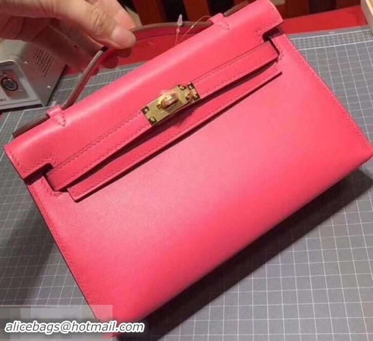 Low Cost Hermes Kelly 22 Clutch Bag In Original Swift Leather 601011 Fuchsia