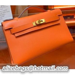 Promotional Hermes Kelly 22 Clutch Bag In Original Swift Leather 601011 Orange