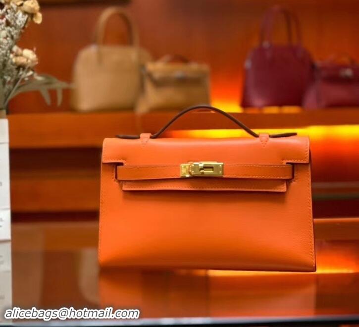 Promotional Hermes Kelly 22 Clutch Bag In Original Swift Leather 601011 Orange