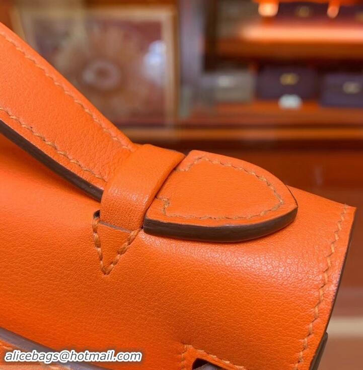 Promotional Hermes Kelly 22 Clutch Bag In Original Swift Leather 601011 Orange