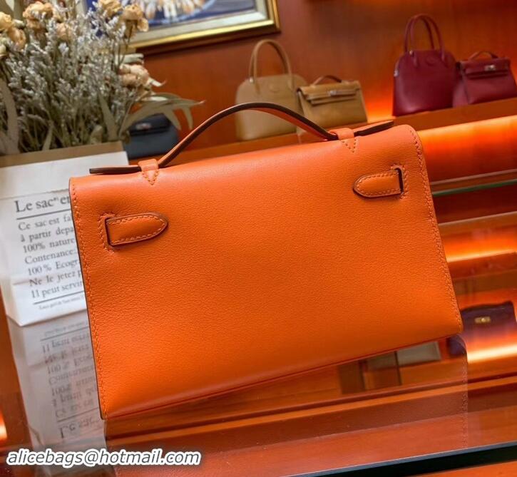 Promotional Hermes Kelly 22 Clutch Bag In Original Swift Leather 601011 Orange