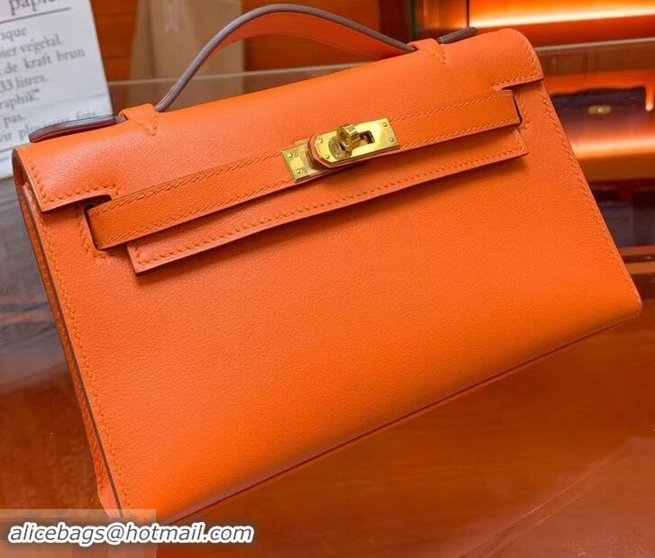 Promotional Hermes Kelly 22 Clutch Bag In Original Swift Leather 601011 Orange