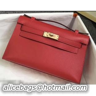 New Design Hermes Kelly 22 Clutch Bag In Original Swift Leather 601011 Red