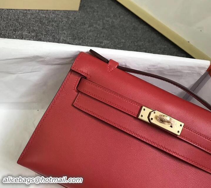 New Design Hermes Kelly 22 Clutch Bag In Original Swift Leather 601011 Red