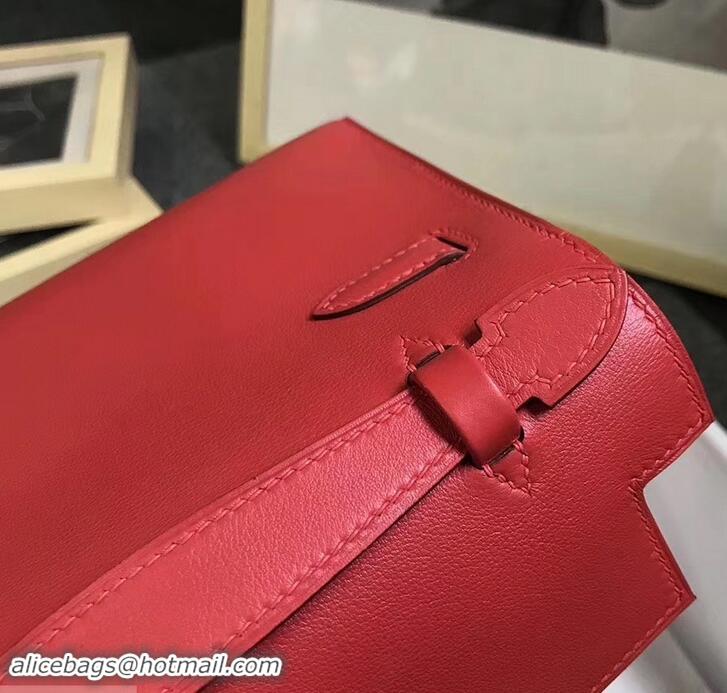 New Design Hermes Kelly 22 Clutch Bag In Original Swift Leather 601011 Red