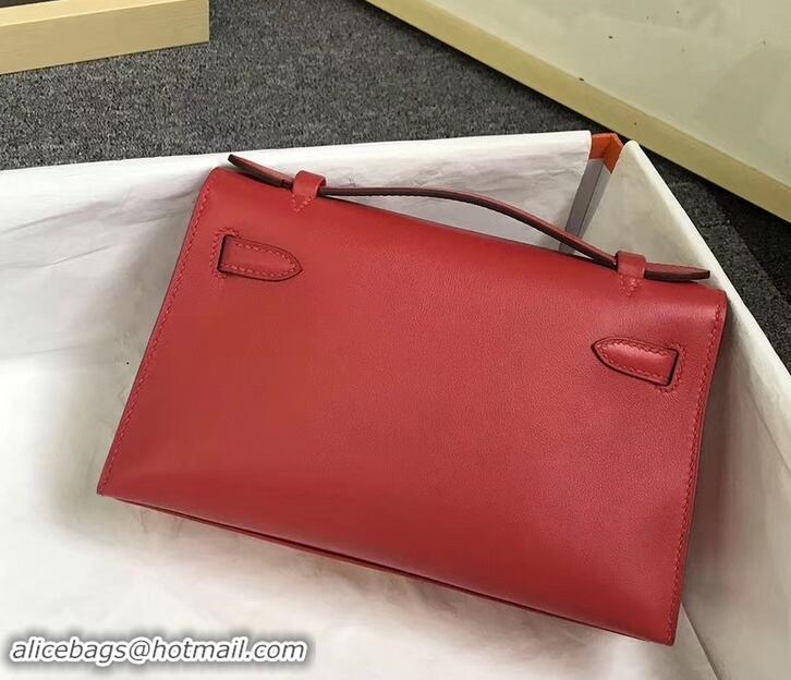 New Design Hermes Kelly 22 Clutch Bag In Original Swift Leather 601011 Red