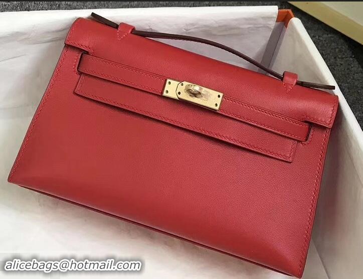 New Design Hermes Kelly 22 Clutch Bag In Original Swift Leather 601011 Red