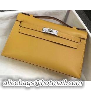 Good Quality Hermes Kelly 22 Clutch Bag In Original Swift Leather 601011 Yellow