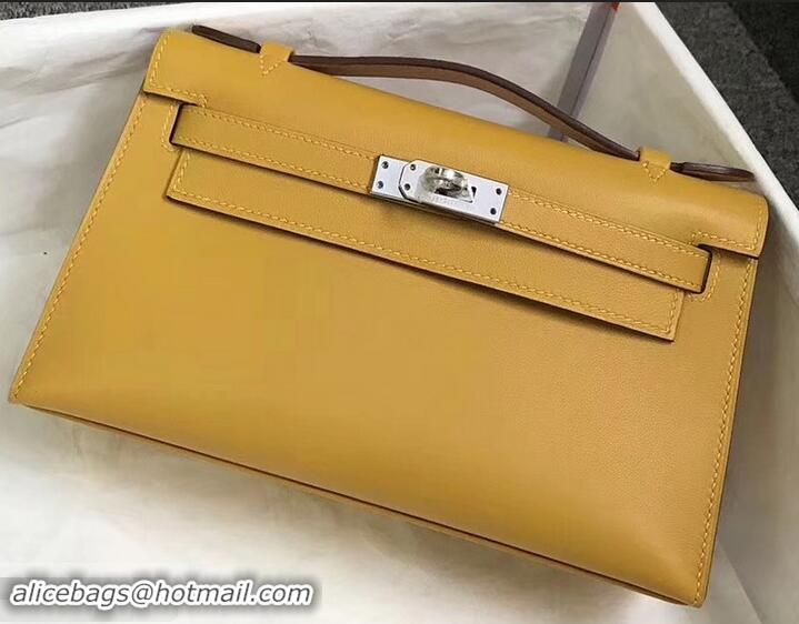 Good Quality Hermes Kelly 22 Clutch Bag In Original Swift Leather 601011 Yellow