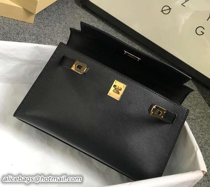 Best Price Hermes Kelly 22 Clutch Bag In Original Swift Leather 601011 Black