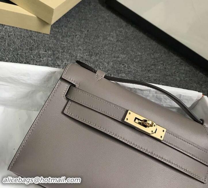 Discount Hermes Kelly 22 Clutch Bag In Original Swift Leather 601011 Gray