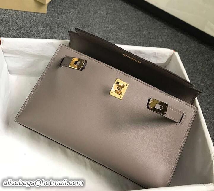 Discount Hermes Kelly 22 Clutch Bag In Original Swift Leather 601011 Gray