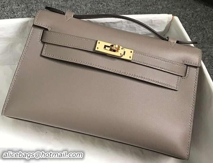 Discount Hermes Kelly 22 Clutch Bag In Original Swift Leather 601011 Gray