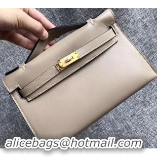 Best Luxury Hermes Kelly 22 Clutch Bag In Original Swift Leather 601011 Light Gray