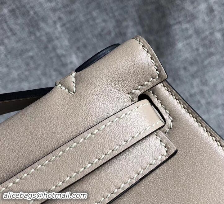 Best Luxury Hermes Kelly 22 Clutch Bag In Original Swift Leather 601011 Light Gray