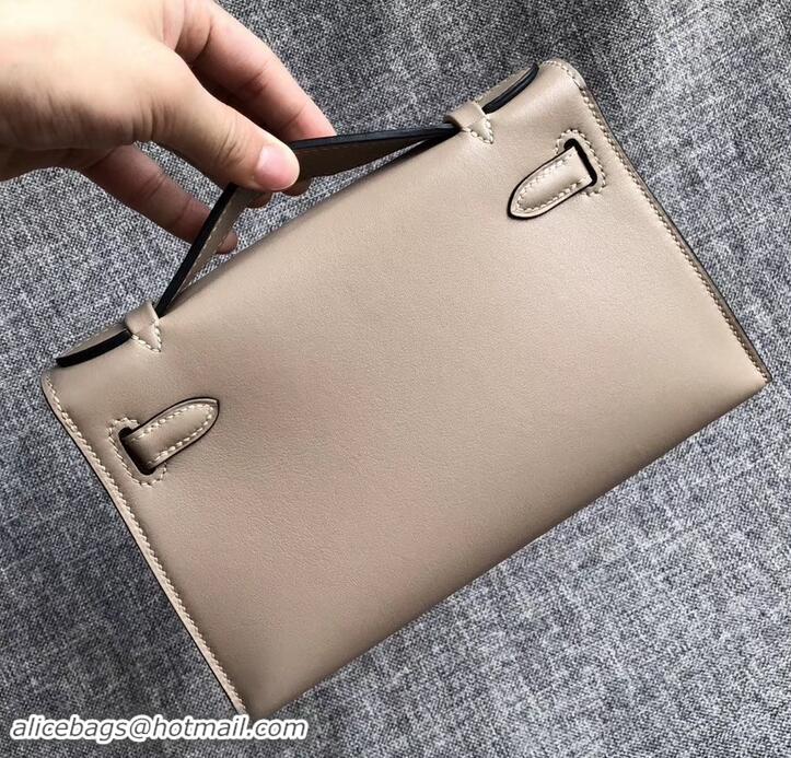 Best Luxury Hermes Kelly 22 Clutch Bag In Original Swift Leather 601011 Light Gray