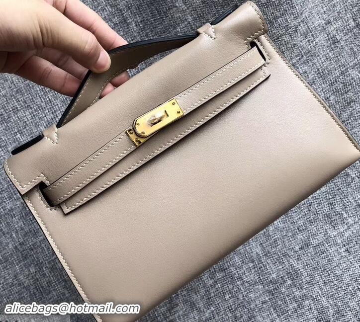 Best Luxury Hermes Kelly 22 Clutch Bag In Original Swift Leather 601011 Light Gray