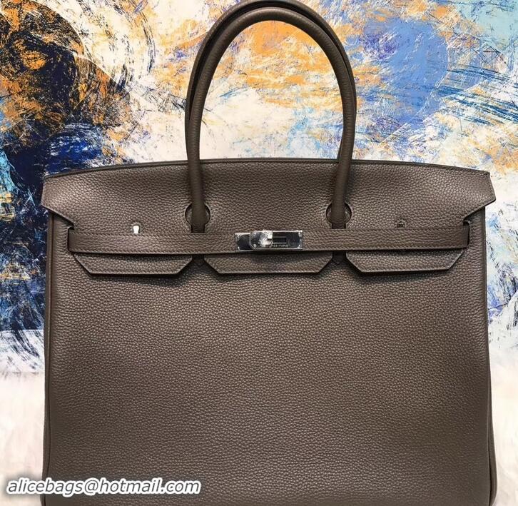 Top Quality HERMES BIRKIN 40 Graphite IN ORIGINAL TOGO LEATHER WITH SILVER HARDWARE 601026