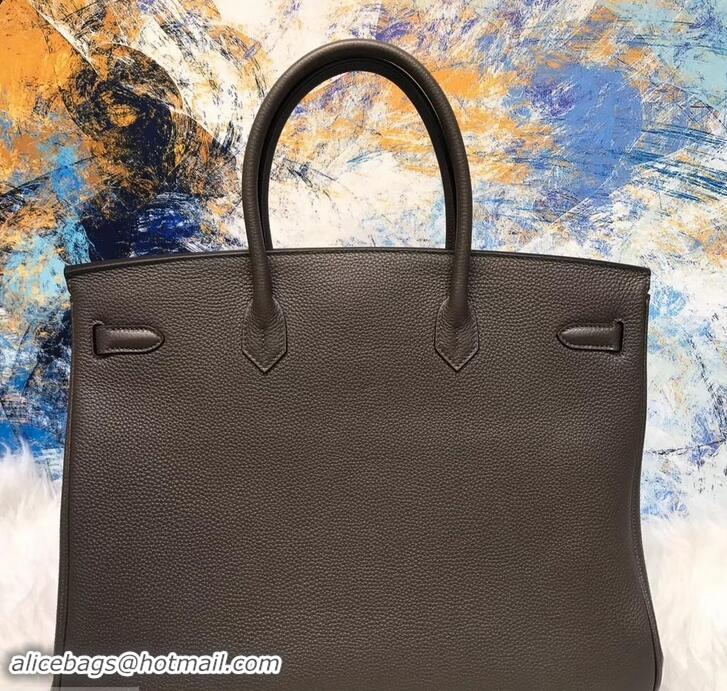 Top Quality HERMES BIRKIN 40 Graphite IN ORIGINAL TOGO LEATHER WITH SILVER HARDWARE 601026