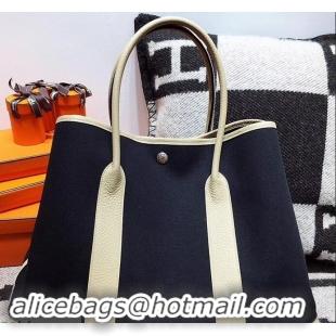 Elegant Hermes Canvas Garden Party 36 Bag 601035 Black/White