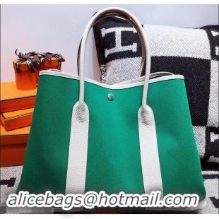 Grade Hermes Canvas Garden Party 36 Bag 601035 Green/White