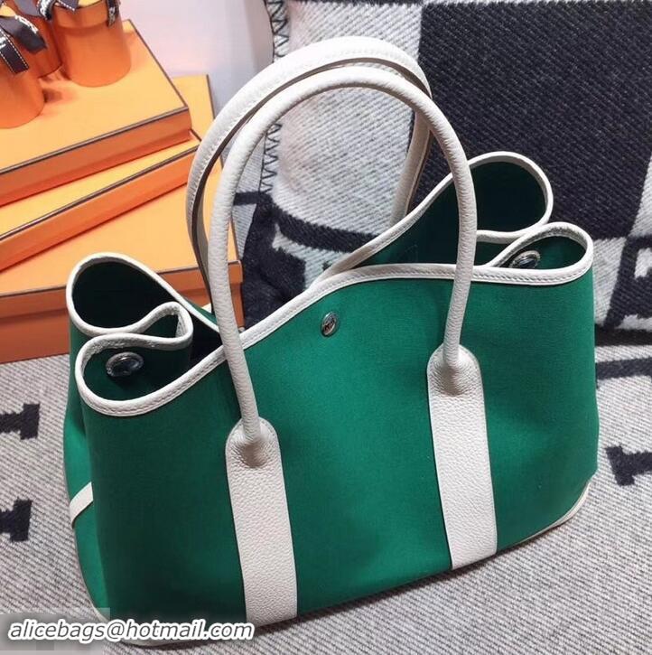 Grade Hermes Canvas Garden Party 36 Bag 601035 Green/White