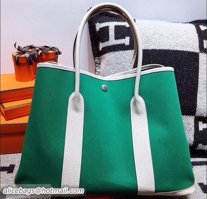 Grade Hermes Canvas Garden Party 36 Bag 601035 Green/White