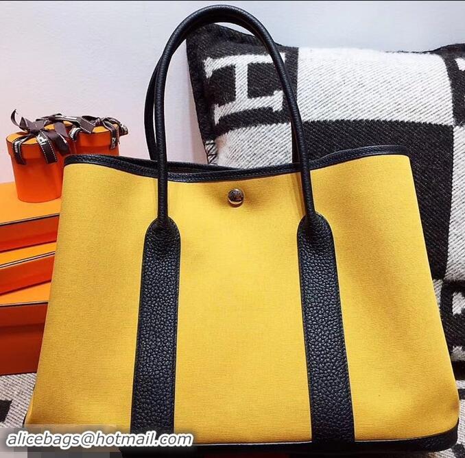 Hot Style Hermes Canvas Garden Party 36 Bag 601035 Yellow/Black