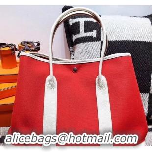 Unique Style Hermes Canvas Garden Party 36 Bag 601035 Red/White