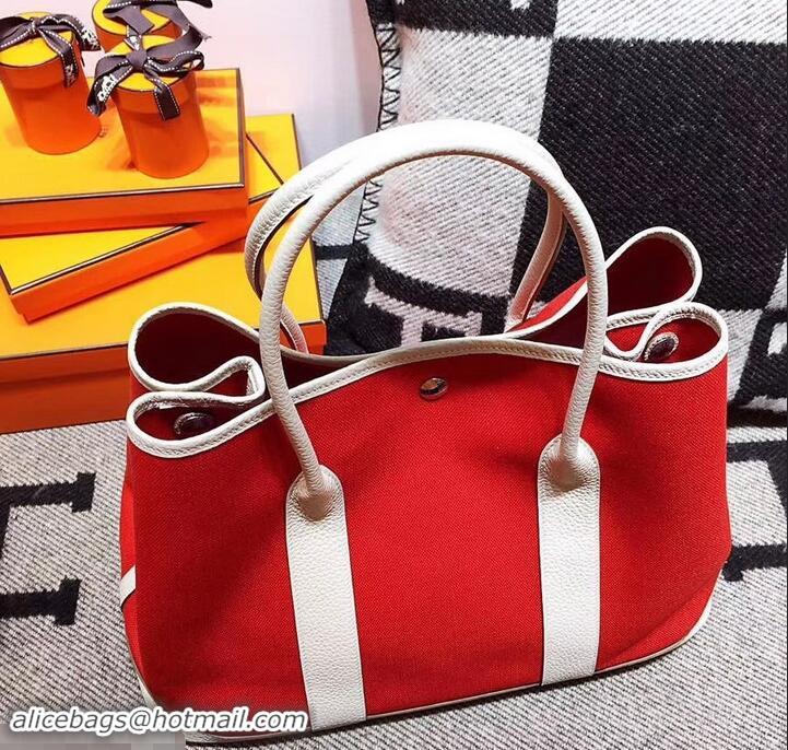 Unique Style Hermes Canvas Garden Party 36 Bag 601035 Red/White