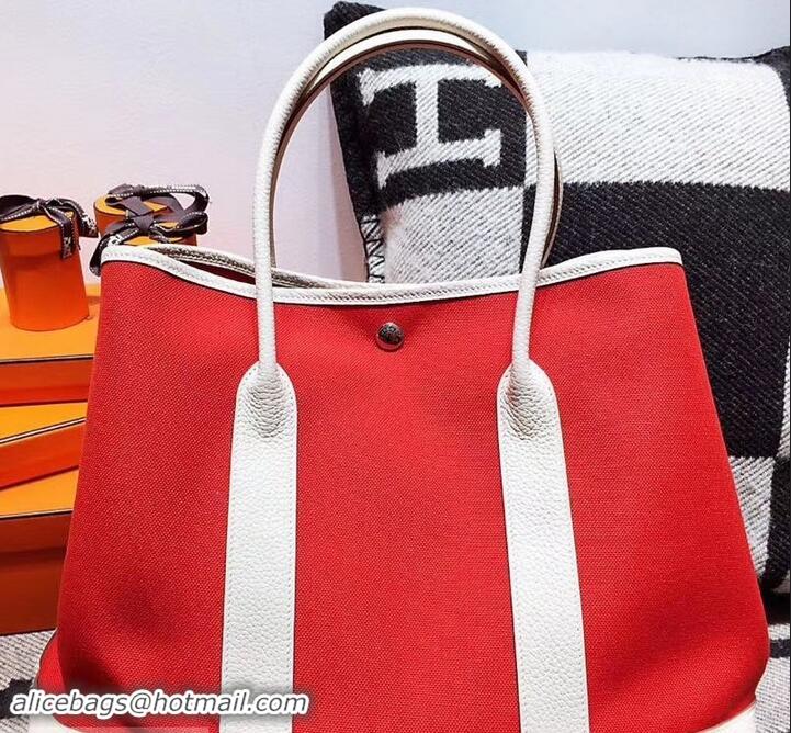 Unique Style Hermes Canvas Garden Party 36 Bag 601035 Red/White