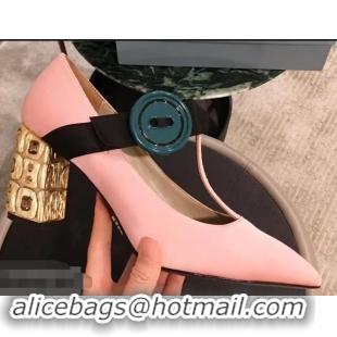 Fashion Discount Prada Embellishment Heel Button Pumps P93301 Pink 2019