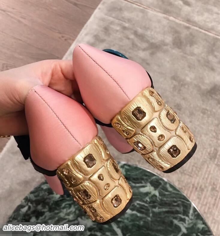 Fashion Discount Prada Embellishment Heel Button Pumps P93301 Pink 2019