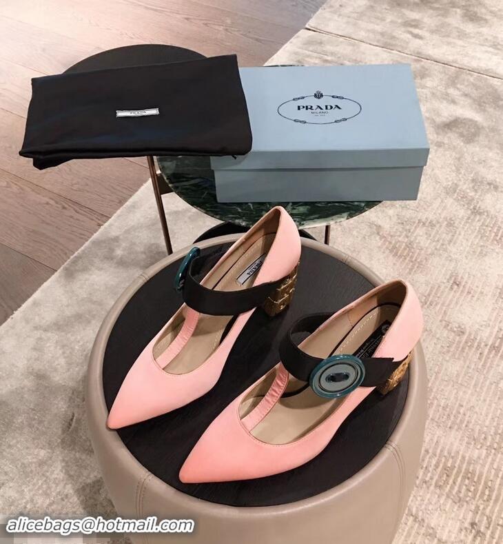 Fashion Discount Prada Embellishment Heel Button Pumps P93301 Pink 2019