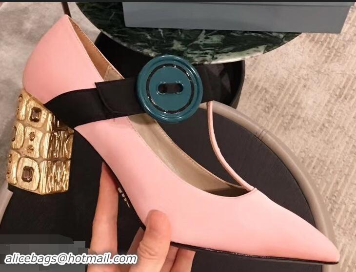 Fashion Discount Prada Embellishment Heel Button Pumps P93301 Pink 2019